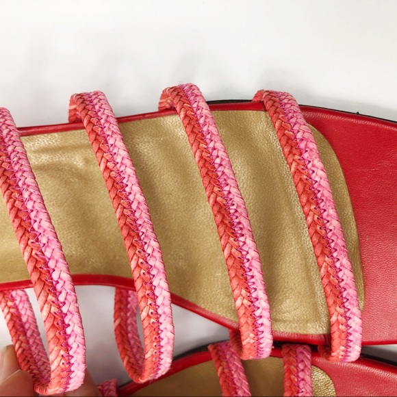 Stuart Weitzman Red Raffia Strappy Slides - Picture 7 of 11